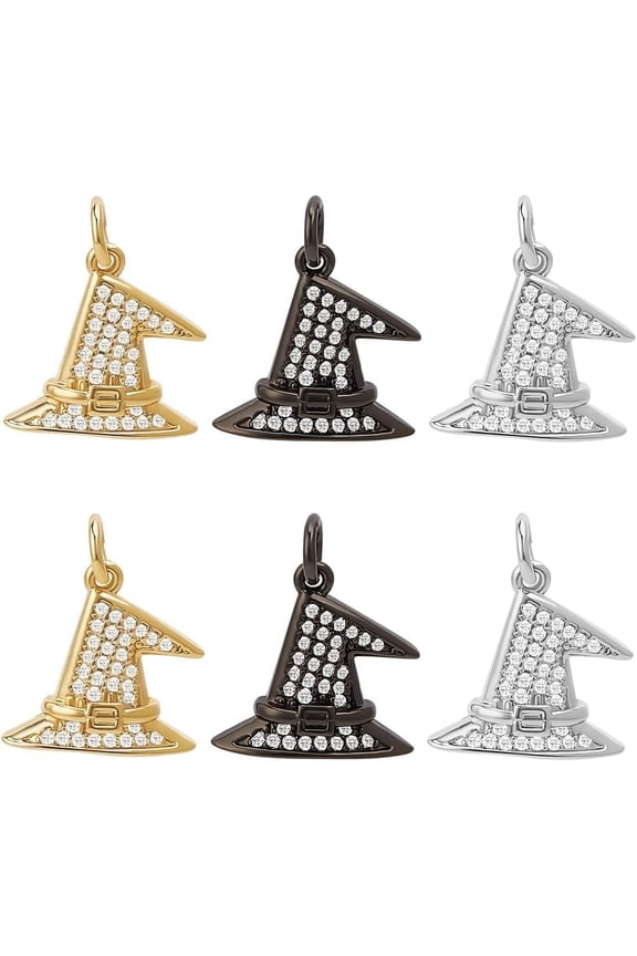 1 Box 6Pcs Hat Charm Real 18K Gold Plated Cubic Zirconia Wizard Hats Charms with Jump Ring for DIY Earrings Bracelets Necklace Jewelry Making Clear