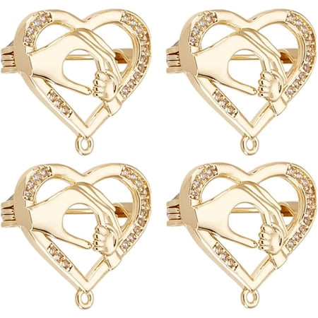 1 Box 6Pcs Heart Brooch Pin 18K Gold Plated Brass Cubic Zirconia Heart with Hand Brooch Pin