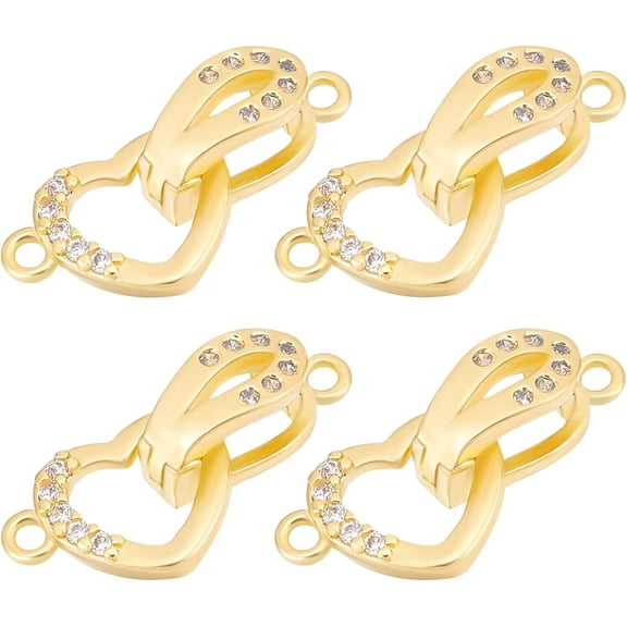 1 Box 6Pcs Heart Fold Over Clasps 18K Gold Plated Rhinestone Foldover Extension Clasp Bracelet Extenders