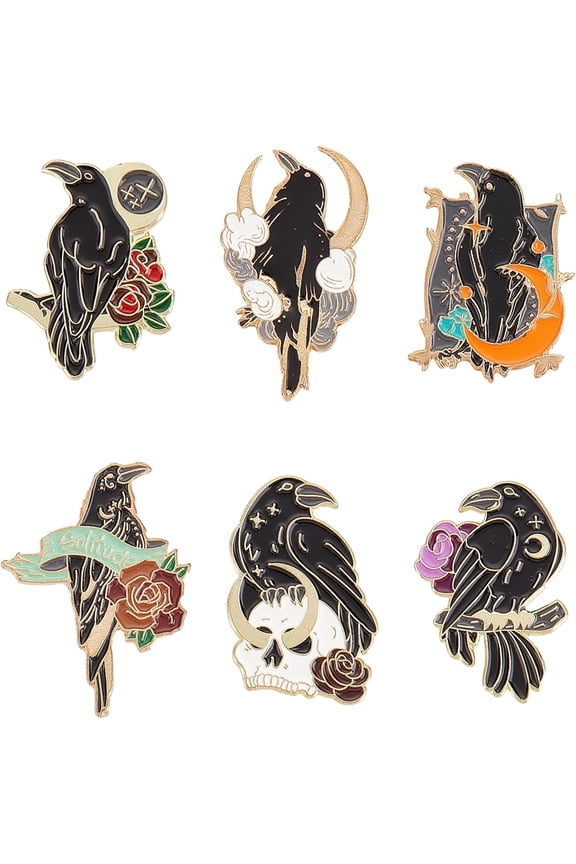1 Box 6Pcs Lapel Pin Enamel Pin Black Flower Moon Lapel Pins Set Gothic Brooch Pins for Women Men Party Backpack Shirt Jacket Hat Decor Gift Supplies DIY