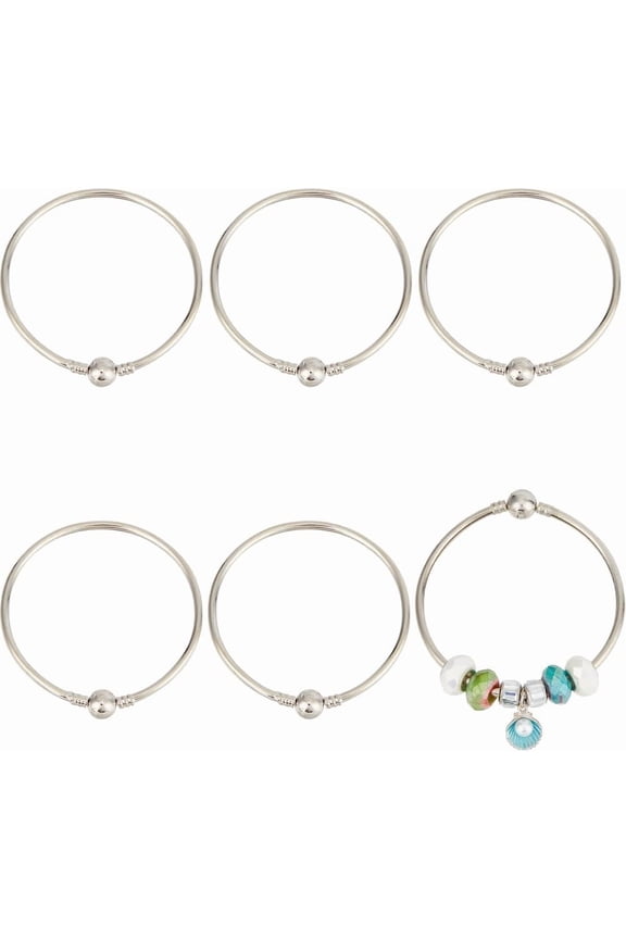 1 Box 6Pcs Metal Snake Bracelet Chain Bulk Silver Brass Charm Bracelets Chains Sterling European Bendable Extender Adjustable String Large Hole Chain