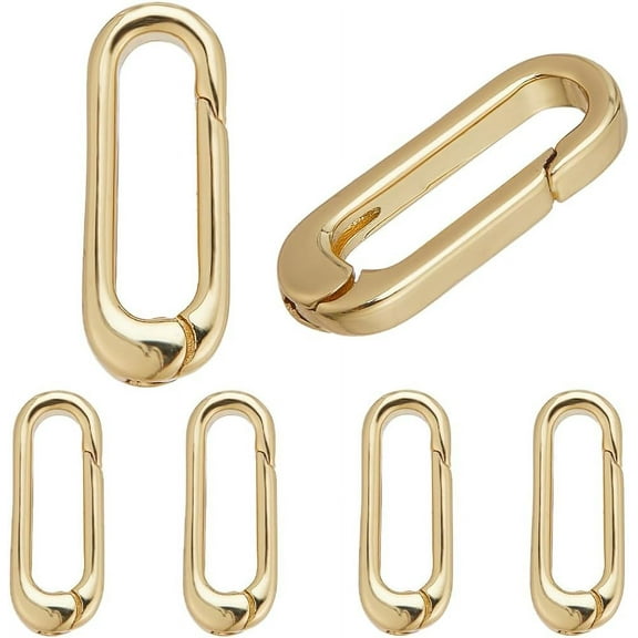 1 Box 6Pcs O Ring Clips Trigger Spring O Ring Real 18K Gold Plated Brass Spring O Rings Long Thin Oval Purse Ring Clips Spring Snap Hooks Clip Clasps Keyring Buckle