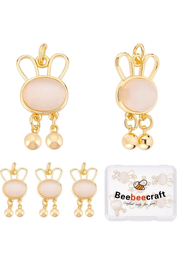 1 Box 6Pcs Rabbit Charms 18K Gold Plated Imitation Pearl Easter Bunny Cute 2023 Rabbit Year Charm Pendants for Bracelet Necklace Jewelry Making DIY colorful