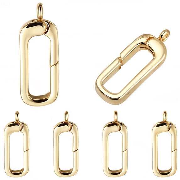 1 Box 6Pcs Real 18K Gold Plated Necklace Clasps Spring O Ring Clasps 14mm Rectangle Shortener Spring Gate Trigger with Hoop Connector