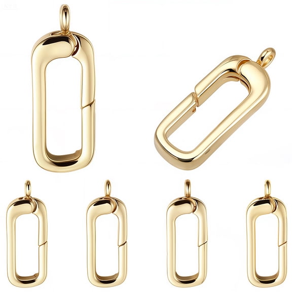 1 Box 6Pcs Real 18K Gold Plated Necklace Clasps Spring O Ring Clasps 14mm Rectangle Shortener Spring Gate Trigger with Hoop Connector