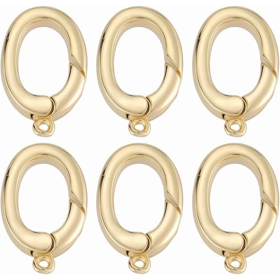 1 Box 6Pcs Real 18K Gold Plated Oval Ring Spring Clasp Spring O Rings Bulk Gold Metal Spring Gate Trigger Snap Clip Clasps