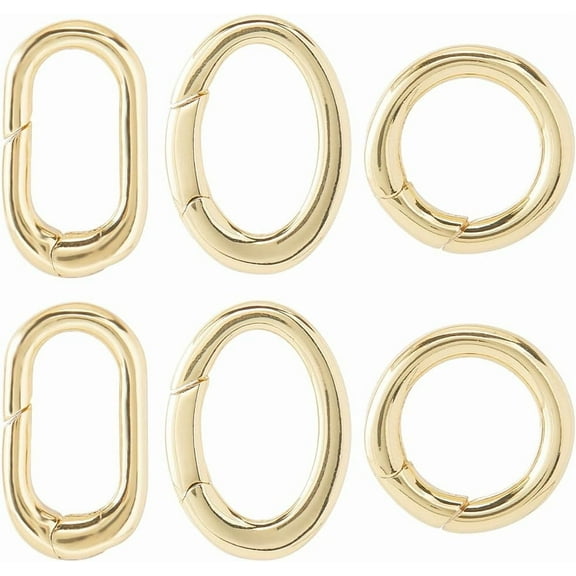 1 Box 6Pcs Real 18K Gold Plated Round Oval Clasp Spring Gate Rings Carabiner Key Ring Spring Clasps Ring Brass Spring O Rings for Jewelry Making Clasps Keyrings Buckle Bags Purses