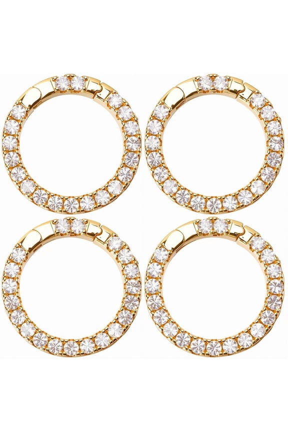 1 Box 6Pcs Real 18K Gold Plated Spring Gate Rings Carabiner Ring Jewelry 19mm Round Brass with Cubic Zirconia Circle O Trigger Snap Hook Buckle Clasp for Purse Jewelry Bag Keychain DIY Craft diy