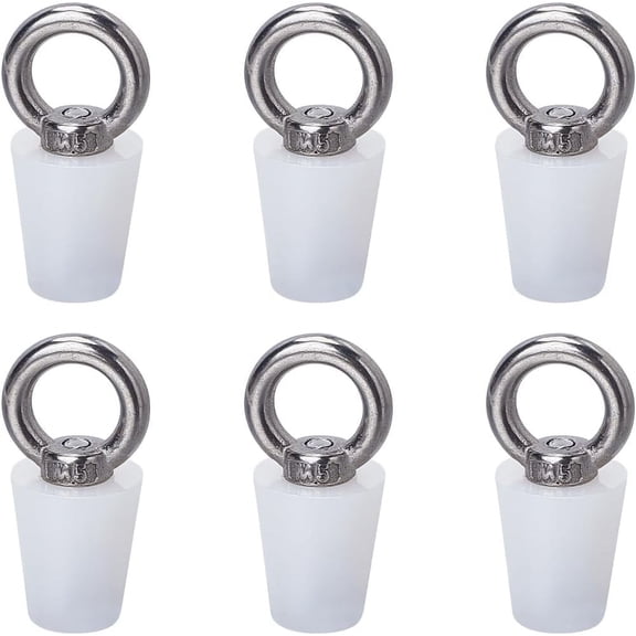 1 Box 6Pcs Silicone Stopper Plug White Cone Anti-Return Water Floor Plug Solid Bathtub Bungs Stoppers Tapered Plugs with Stainless Steel Ring Handle for Waters Drainage Hole Wine Beer White