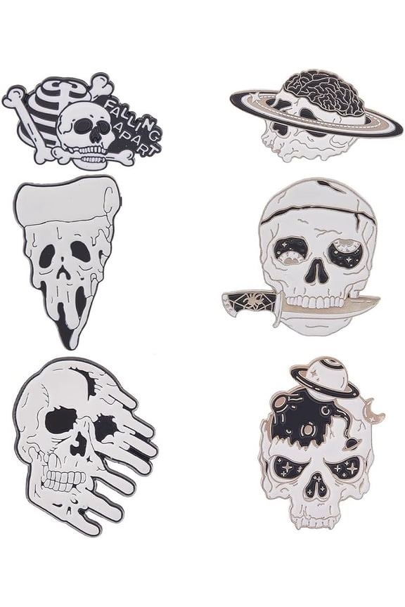 1 Box 6Pcs Skull Pins Skull Enamel Pins Halloween Enamel Pin Skeleton Gothic Brooch Pins Enamel Pin Brooches Cute Mini Lapel Enamel Pins for Backpacks Women Men Halloween Clothes Hat Decor