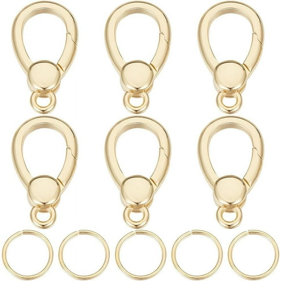 1 Box 6Pcs Spring Gate Rings 18K Gold Plated Teardrop Spring Clasp Keychain Snap Buckle with 20Pcs Open Jump Ring for DIY Craft Jewelry Making for DIY