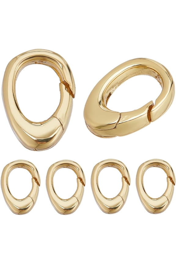1 Box 6Pcs Spring O Ring Real 18K Gold Plated Brass Trigger Spring O Rings Clasp Small Teardrop Carabiner Clips Keyrings Snap Hook Buckles Purse