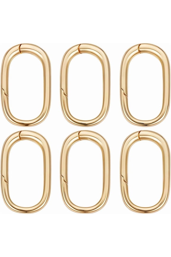 1 Box 6Pcs Spring O Rings 0.77 inch 18K Gold Plated Brass Trigger Spring O Ring Oval Carabiner Clip Snap Hooks Trigger Keyring Buckle Tiny Hook Clips for DIY Purse Keychain Jewelry Clasps