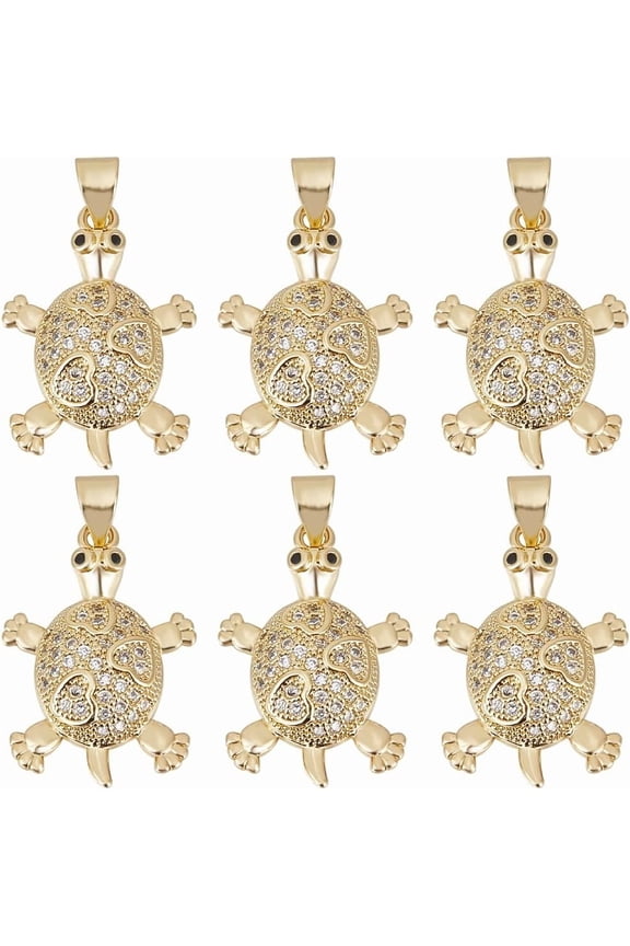 1 Box 6Pcs Tortoise Charms 18K Gold Plated Cubic Zirconia Sea Animal Turtle Charms with Closed Jumping Ring for Jewellery Making DIY Bracelet Necklace 1box