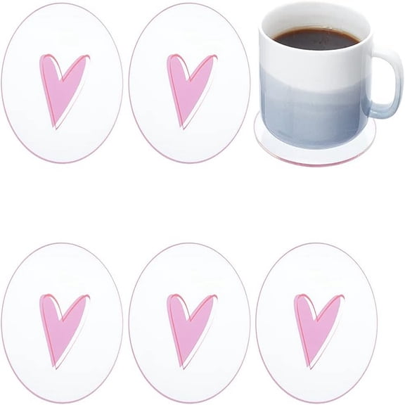 1 Box 6Pcs Transparent Acrylic Cup Mats Heart Pattern Coaster Flat Round Heart Pattern 95x2mm