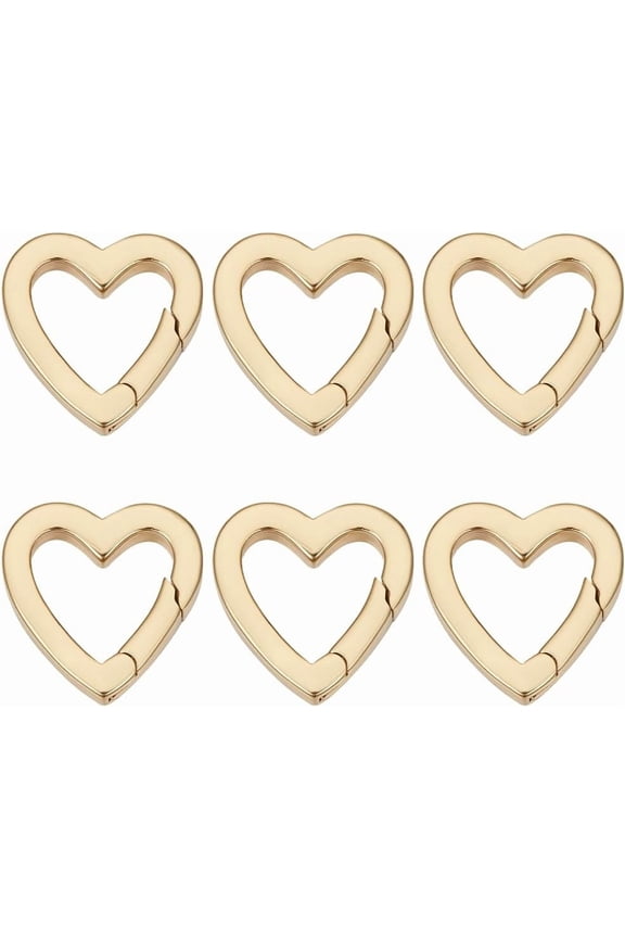 1 Box 6Pcs Trigger Spring O Ring 18K Gold Plated Brass Heart Shaped Keyrings Mini Small Clip Snap Hooks Clasps Purse Buckles Fastener Rings for Jewelry Making Keychain Handbag DIY Crafts