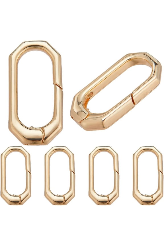 1 Box 6Pcs Trigger Spring O Rings Real 18K Gold Plated Brass Spring O Ring Clasps Small Purse Ring Clip Clasp Geometric Carabiner Clips Keyrings Snap Hooks Buckles