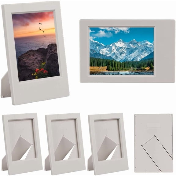1 Box 6Pcs White Picture Frame Set 2x3 Photo Frames Mini Plastic Rectangle with Mat Light Weight Bulk Multi Pack Holders for Family Photos Artwork Wall Tabletop Display Party Holiday Decor