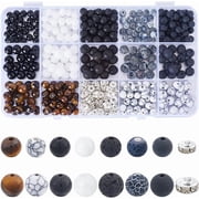 1 Box 6mm 8mm Natural Stone Beads Black Obsidian Beads Bulk Round Genuine Real Smooth Tiger Eye White Jade Gemstones Loose Spacer Bead for Jewelry Making DIY Necklace Bracelets Women Gift DIY