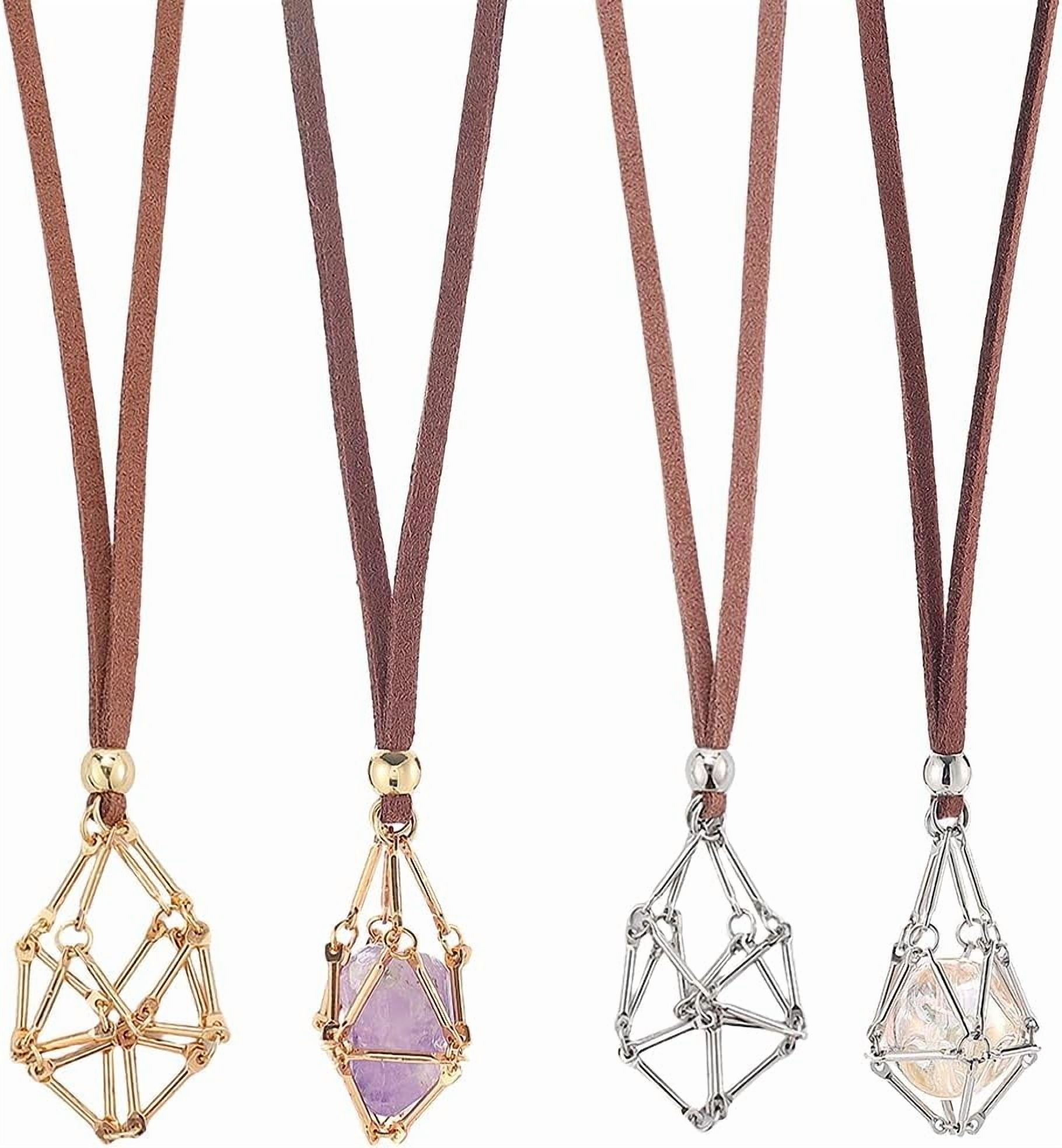 Box 6pcs Stone Necklace Holder Empty Crystal Holder Gold Silver