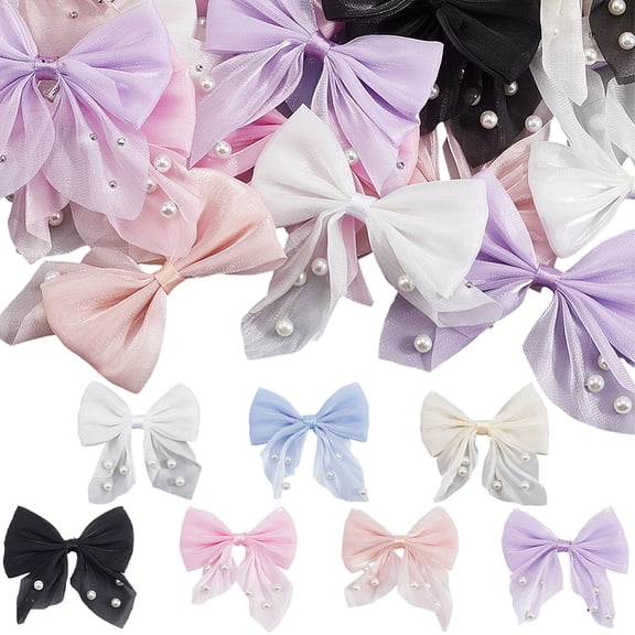 1 Box 7 Colors 28Pcs Satin Coquette Bows Bulk Coquette Small Bows with Pearls Cute Soft Pink Blue White Purple Sweet Twist Tie for DIY Crafts Gift