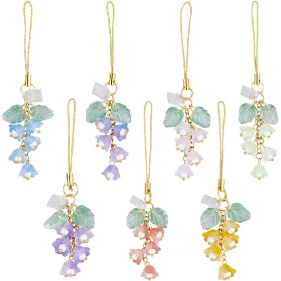 1 Box 7 Pcs Phone Charms Set Dust Plug Charm Cellphone Charm Spring Flower Phone Charm Glass Pearl Beads Phone Strap Charm Anti Dust Plugs for Women Adult Moblie Phone Port Decoration