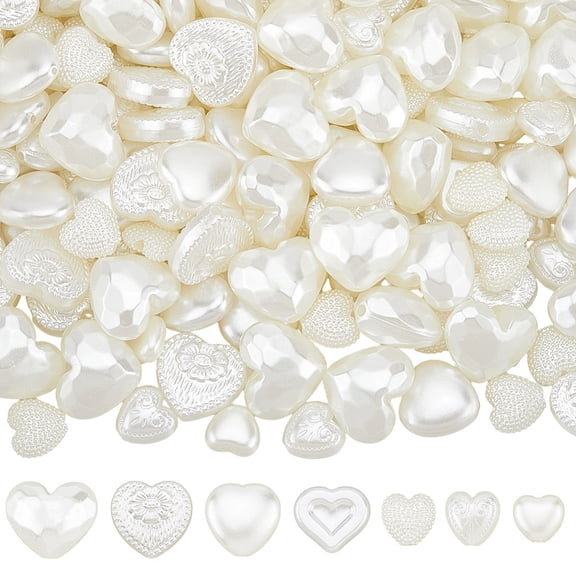 1 Box 7 Styles 210PCS Pearl Heart Beads with Hole Valentine White Loved Shaped Plastic Imitation Pearls Resin Assorted Charms Loose Bead DIY