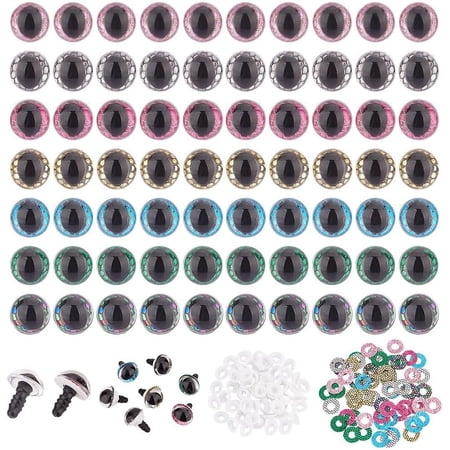 1 Box 70 Pcs 7 Colors Plastic Craft Eyes with Spacers 16mm Half Round Cartoon Dragon Eyes Eyes Animal Safety Eyes Doll Making Supplies for Plush Doll Puppet