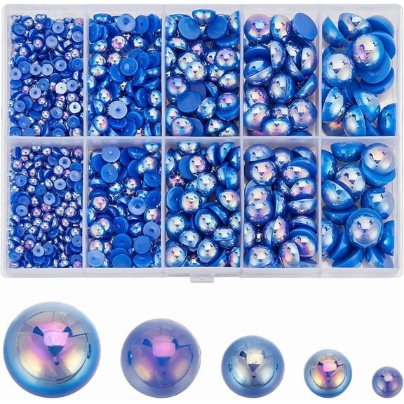 1 Box 70G 4~12mm Blue Nail Pearls Flatback Nail Charms Beads ABS Plastic Multi Size Half Round Pearl Gems Makeup Beads Nail Mini Cabochons