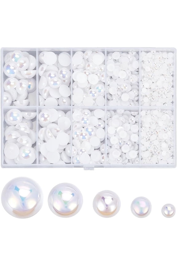 1 Box 70G 4~12mm Nail Art Pearls White Nail Beads Bulk Plastic Flatback Nail Charms Multi Size Half Round Makeup Gems Nail Pearl Cabochons for Nails Art Phone Case DIY Crafts Decoration