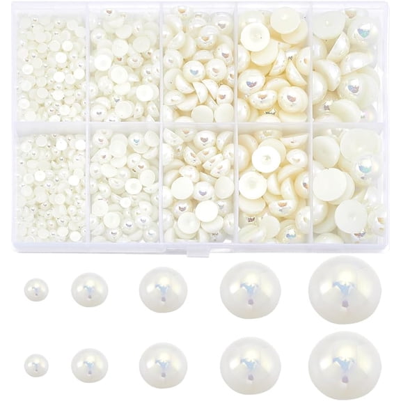 1 Box 70G 4~12mm White Nail Beads Small Nail Pearls Charms Plastic Beige Multi Size Flatback Half Round Makeup Cabochons Flat Back Pearl for Nails Art Design DIY Crafts Making Decoration Blue