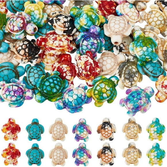1 Box 70Pcs 7 Colors Turtle Beads Bulk Sea Turtle Bead Charms Synthetic Turquoise Ocean Animal Tortoise Loose Spacer Beads for DIY Crafts Jewelry Necklace Bracelet Making Bead Assortments