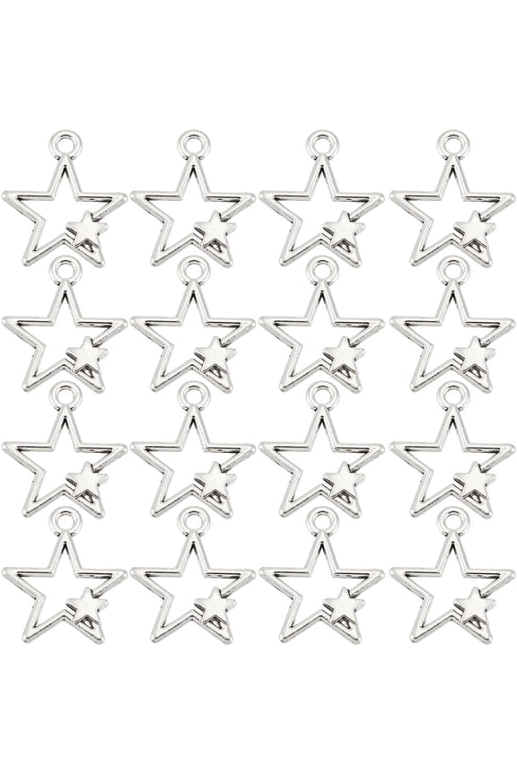 1 Box 70Pcs Star Charm Pentagram Charms Bulk Alloy Silver Shiny Bling Celestial Sky Hollow Lucky Stars Dangle Charm for Jewelry Making Charms DIY Necklace Bracelet Earrings Crafting