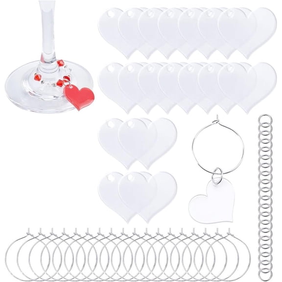 1 Box 70Pcs Valentines Day Acrylic Drink Charms Wine Glass Markers Wine Charms Bulk Wine Markers Charms Love Acrylic Heart Charm