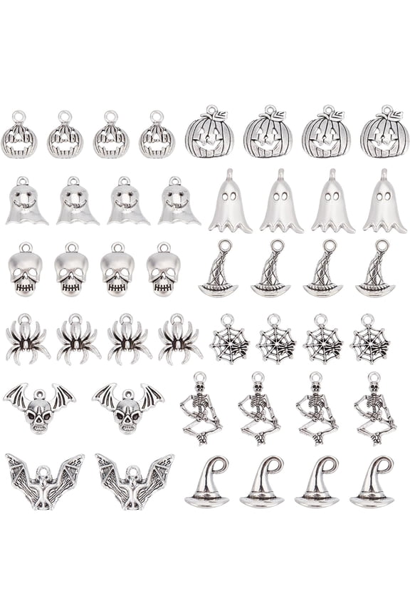 1 Box 72Pcs 12 Style Charms Pumpkin Charm Bulk Bone Spider Hat Magic Gothic Charm