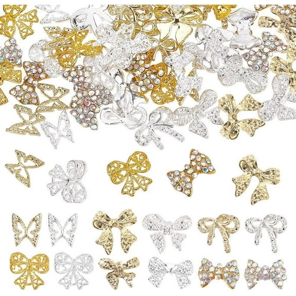 1 Box 72Pcs 12 Styles Bows Nail Art Decoration 3D Butterfly Alloy Rhinestone Nail Charms Bowknot Nail Art Decoration for Nails Cell Phone Charm DIY Craft Accessories