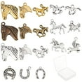 thumbnail image 1 of 1 Box 72Pcs 18 Styles Horse Charms Bulk Tibetan Alloy Horse Horseshoes Charm Vintage Animal Pendants Horse Head Charms for Jewelry Making Earring Findings Keychain DIY Supplies Adult Women, 1 of 5