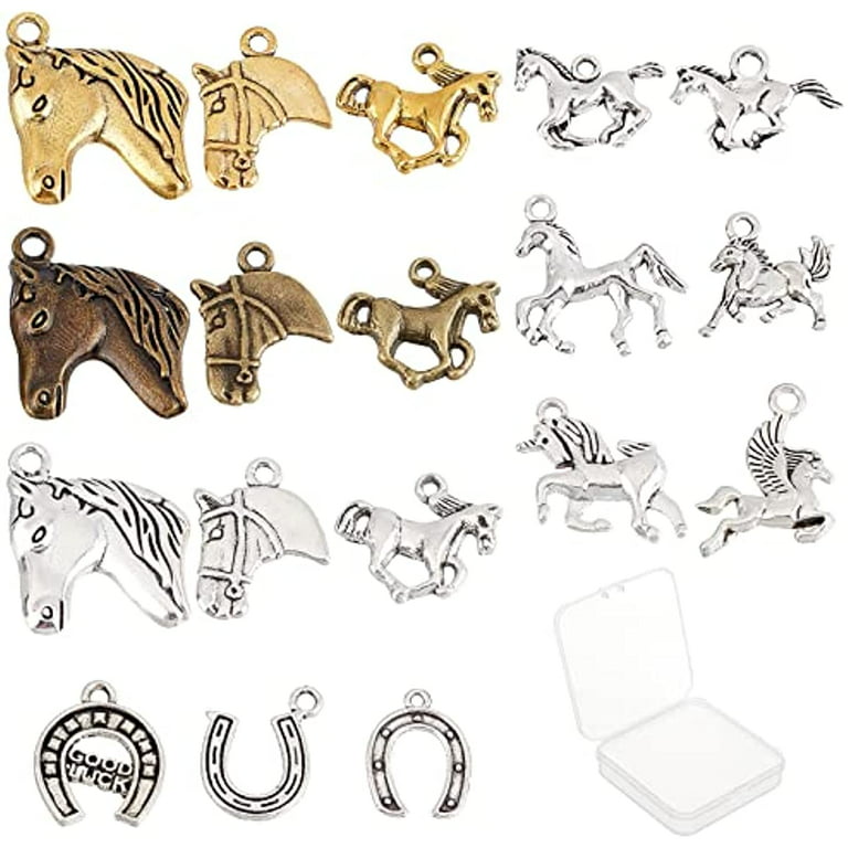 1 Box 72Pcs 18 Styles Horse Charms Bulk Tibetan Alloy Horse Horseshoes  Charm Vintage Animal Pendants Horse Head Charms for Jewelry Making Earring  Findings Keychain DIY Supplies Adult Women 