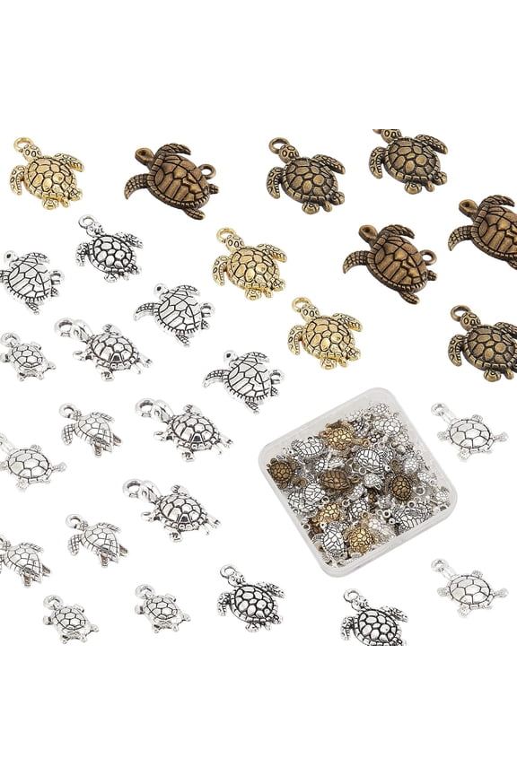 1 Box 72Pcs 9 Style Tortoise Charms Alloy Turtle Charms Tibetan Style Sea Animal Beads Tortoise Charm Pendants for Bracelet Necklace Jewelry DIY Craft Making for diy
