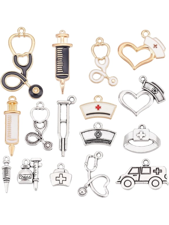 1 Box 72Pcs Nurse Charms Medical Charms Doctor Charm Enamel Stethoscope Syringe Nurse Cap Hat Charms for Jewelry Making Charm Nurse Day Nurse's Week Earrings Bracelet Keychain DIY Supplies