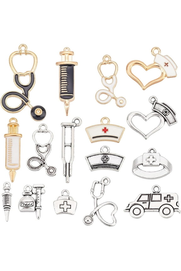 1 Box 72Pcs Nurse Charms Medical Charms Doctor Charm Enamel Stethoscope Syringe Nurse Cap Hat Charms