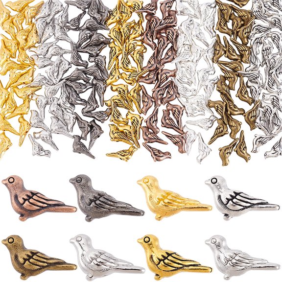 1 Box 8 Colors 160PCS Alloy Bird Shaped Beads with Hole Tibetan Style Vintage Colored Animal Charms Loose Spacer Bead Bulk DIY