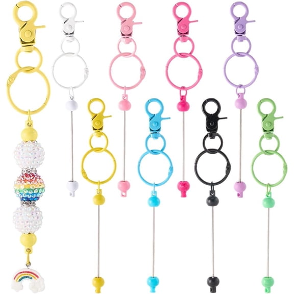 1 Box 8 Colors Beadable Keychain Bar Bulk Beaded Keychain Blanks Metal Colorful with Lobster Clasp Swivel Rings Key Buckle