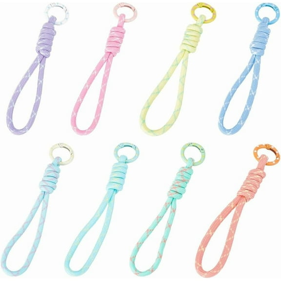 1 Box 8 Colors Woven Keychain Strap Rope Keychains Bulk Light Pink Blue Yellow Braid Rope Handmade Landyard braid Chain