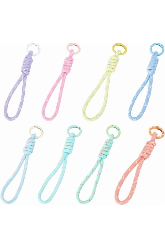 1 Box 8 Colors Woven Keychain Strap Rope Keychains Bulk Light Pink Blue Yellow Braid Rope Handmade Landyard braid Chain