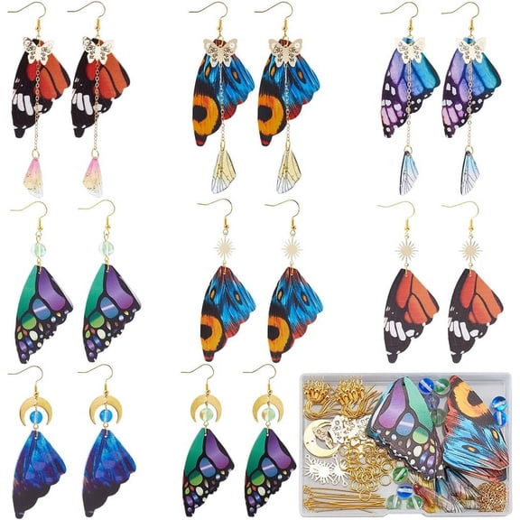 1 Box 8 Pairs Butterfly Earrings Kit Leather Butterfly Charm Bulk Butterflies Charms Insect Wings Butterfly Wing Charms for Jewelry Making Kits Women Adults DIY Dangle Earrings Supplies for diy