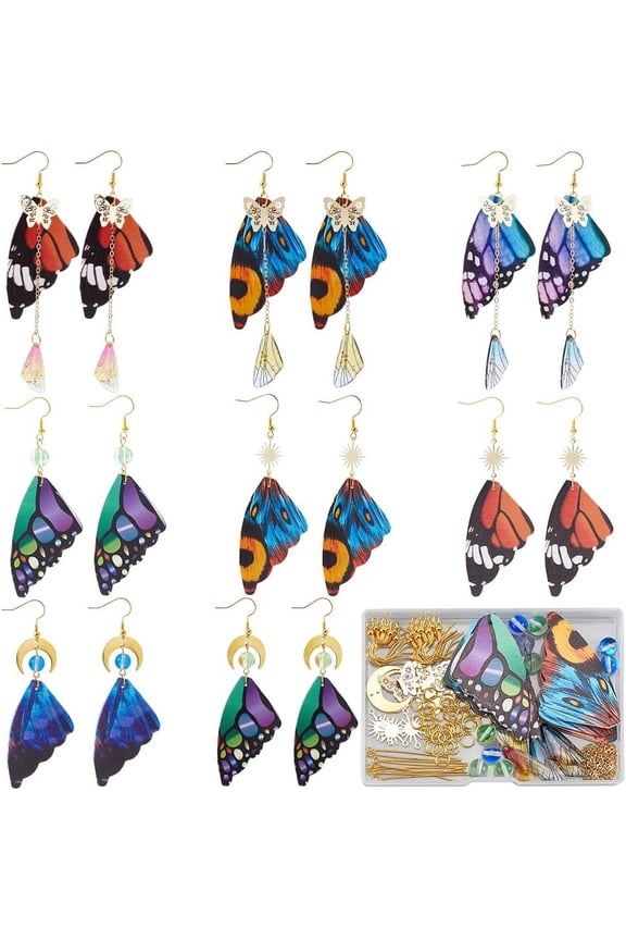 1 Box 8 Pairs Butterfly Earrings Kit Leather Butterfly Charm Bulk Butterflies Charms Insect Wings Butterfly Wing Charms for Jewelry Making Kits Women Adults DIY Dangle Earrings Supplies