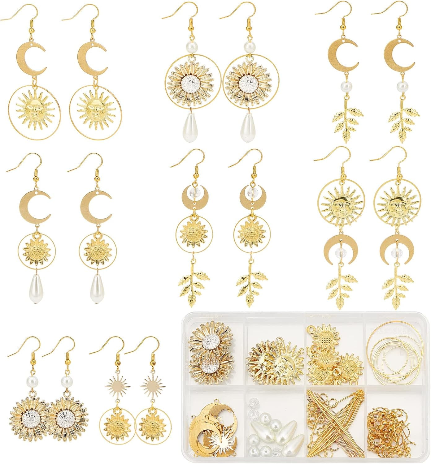 Flower Daisy Earrings Set - 8 Pairs Drop Dangle Huggie Jewelry For Women