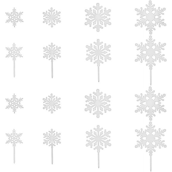 1 Box 8 Sets 2 Style Acrylic Mirror Cake Toppers Cake Inserts Decoration Christmas Theme Snowflake Silver 43~111.5x37.5~69x1mm 4 sets/style