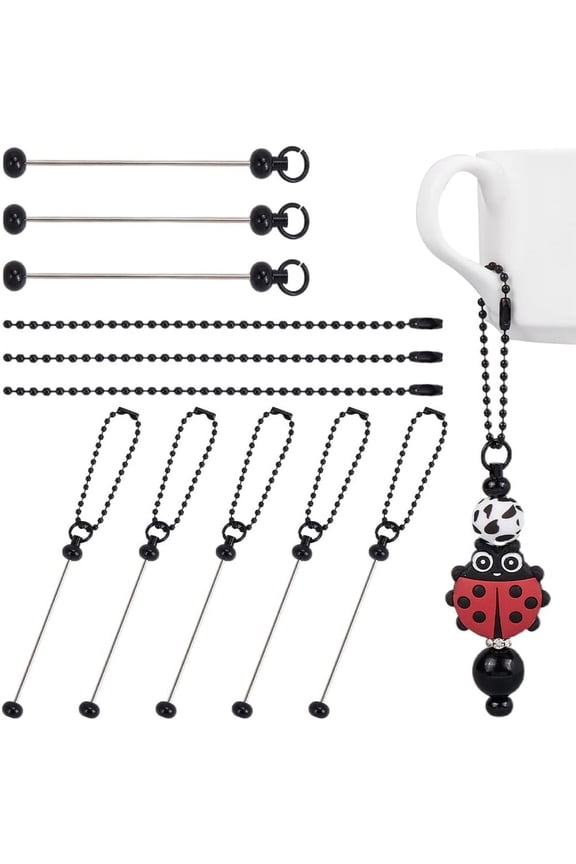 1 Box 8 Sets Cup Charm Chains Bulk Black Key Chain Bar Blanks Diy Cup Charms Accessories for Diy Crafts Gift Water Bottle Handle Women Decoration